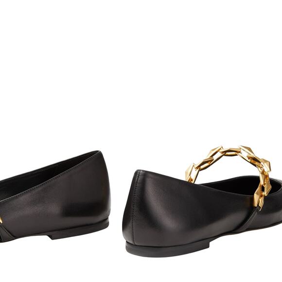 Jimmy Choo Diamond Tilda Flats Chain Leather Square Toe Italy Made Black 40/US10 - Picture 4 of 5